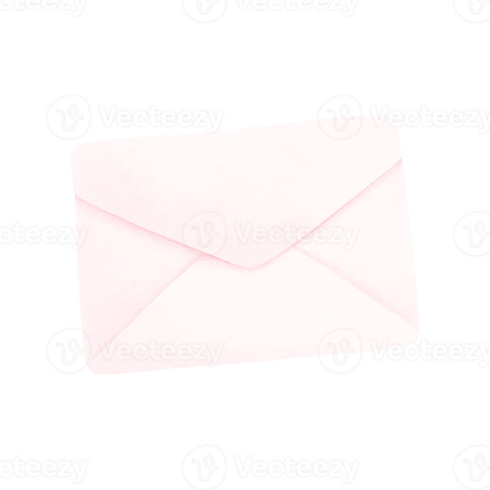 Watercolor painting of a white envelope in pink tones png