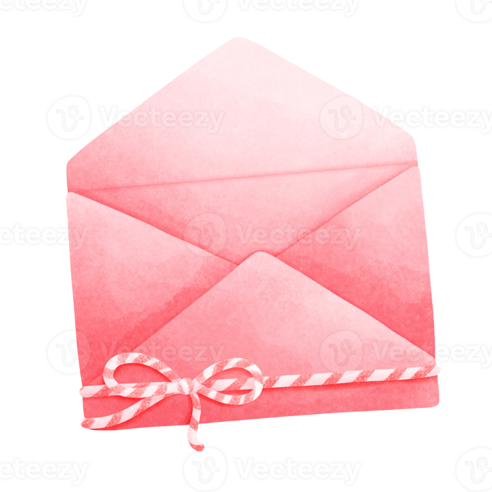 Watercolor painting of a red envelope with a red and white rope tied at the bottom. png