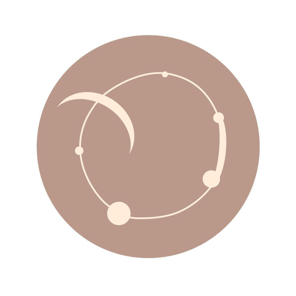 Celestial featuring planets, a moon, crescent moon, and orbits, in soft pinkish brown and golden yellow, perfect for dreamy and elegant cosmic designs vector