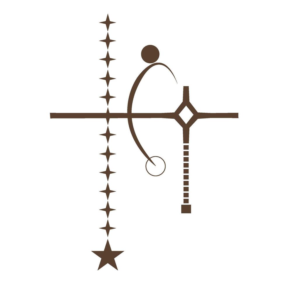 Celestial elements featuring starburst, stars, squares, crescent moon, and planets, in deep brown perfect for modern cosmic designs, astrology, home decor, branding vector
