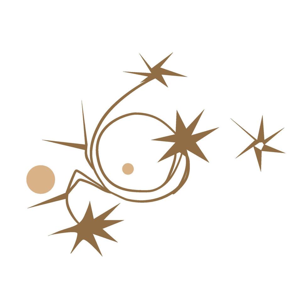 Abstract celestial design featuring stars, orbits, and planets, in golden brown and beige, perfect for elegant and modern cosmic designs vector