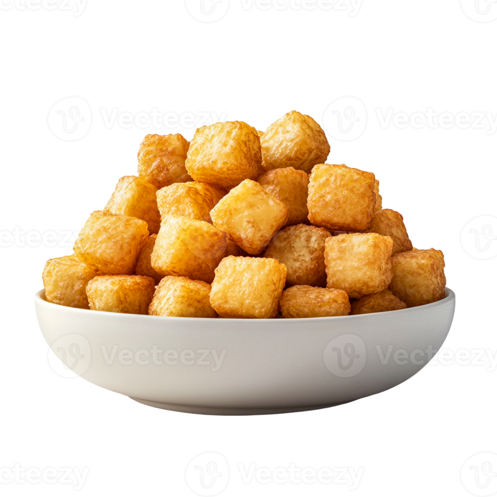 Perfectly Stacked Tater Tots in a Serving Dish png