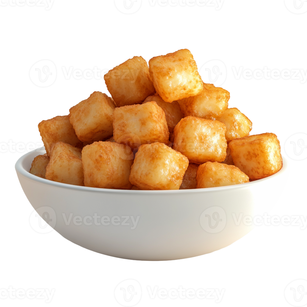 Bowl of Golden Square Tater Tots for Snacking png