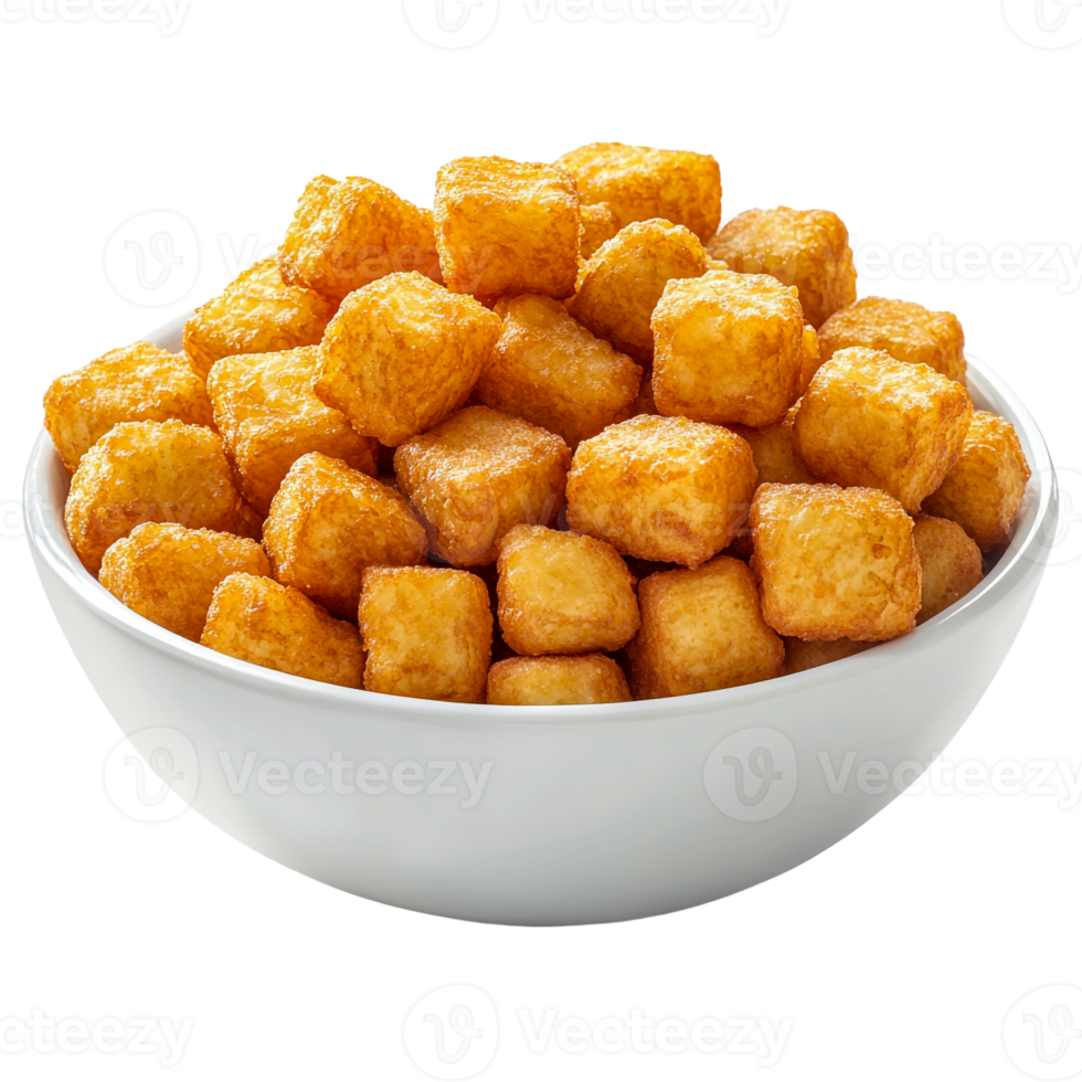 Small Square Tater Tots in a Rustic Serving Bowl png