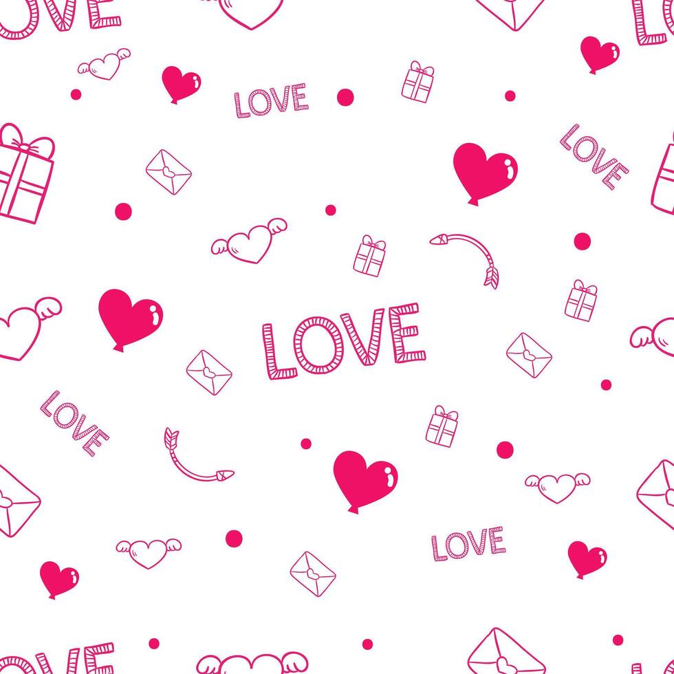 Words and hearts Valentine's Day pattern vector