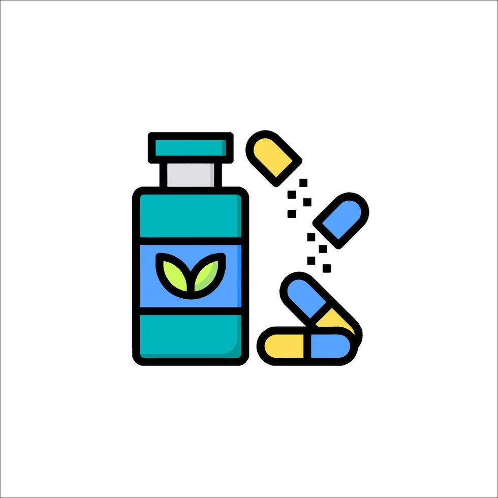 Pill bottle and pills icon illustration vector