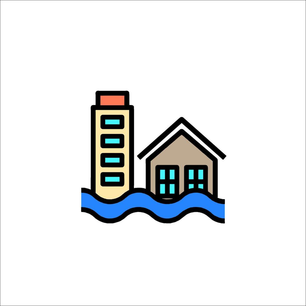 A house and a building in the water vector