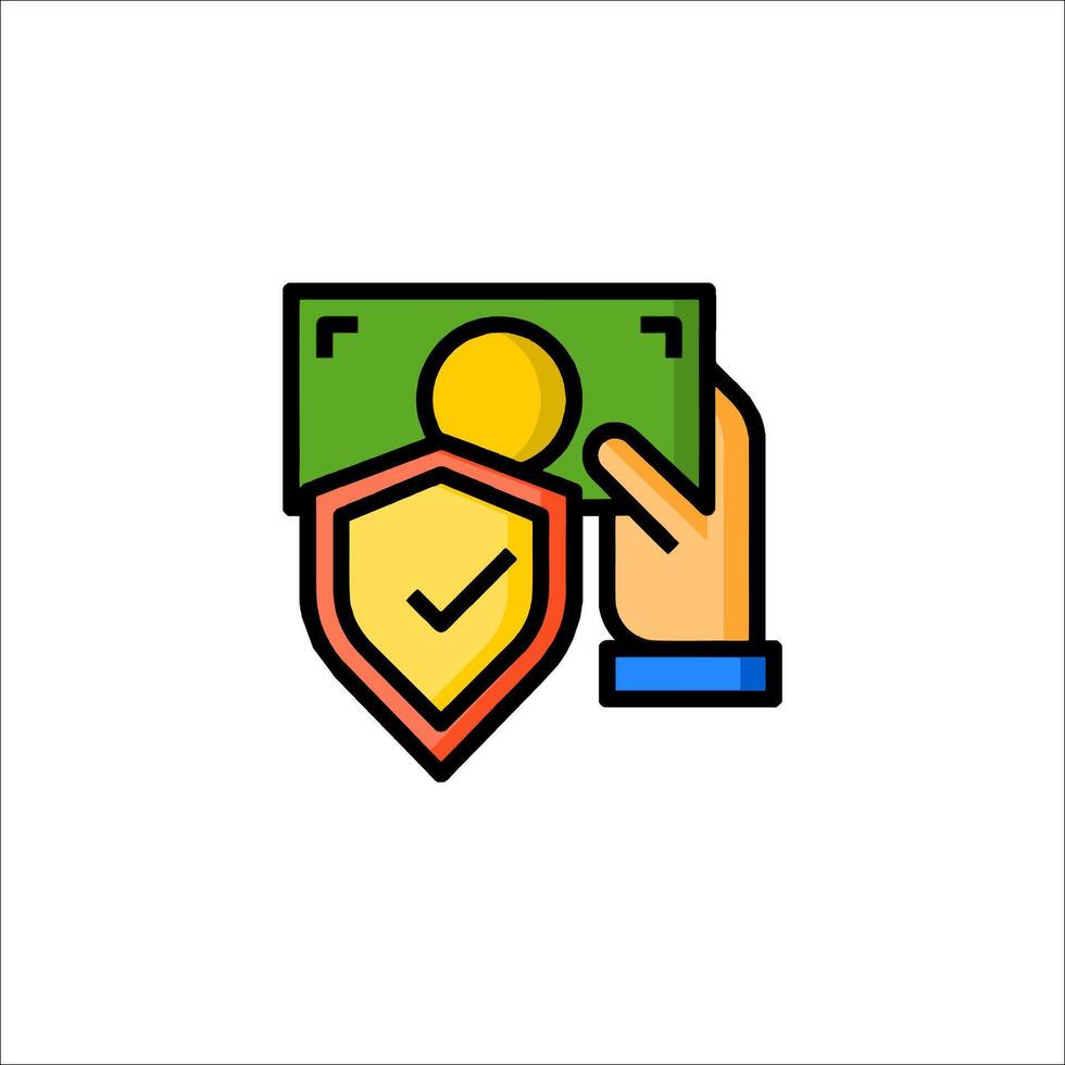 A hand holding a dollar bill and a shield icon vector