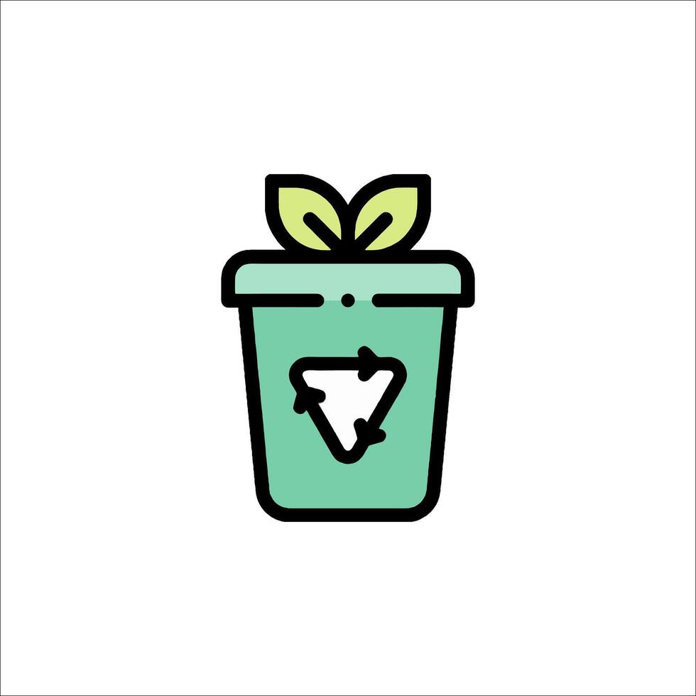 A green plant in a trash can icon vector