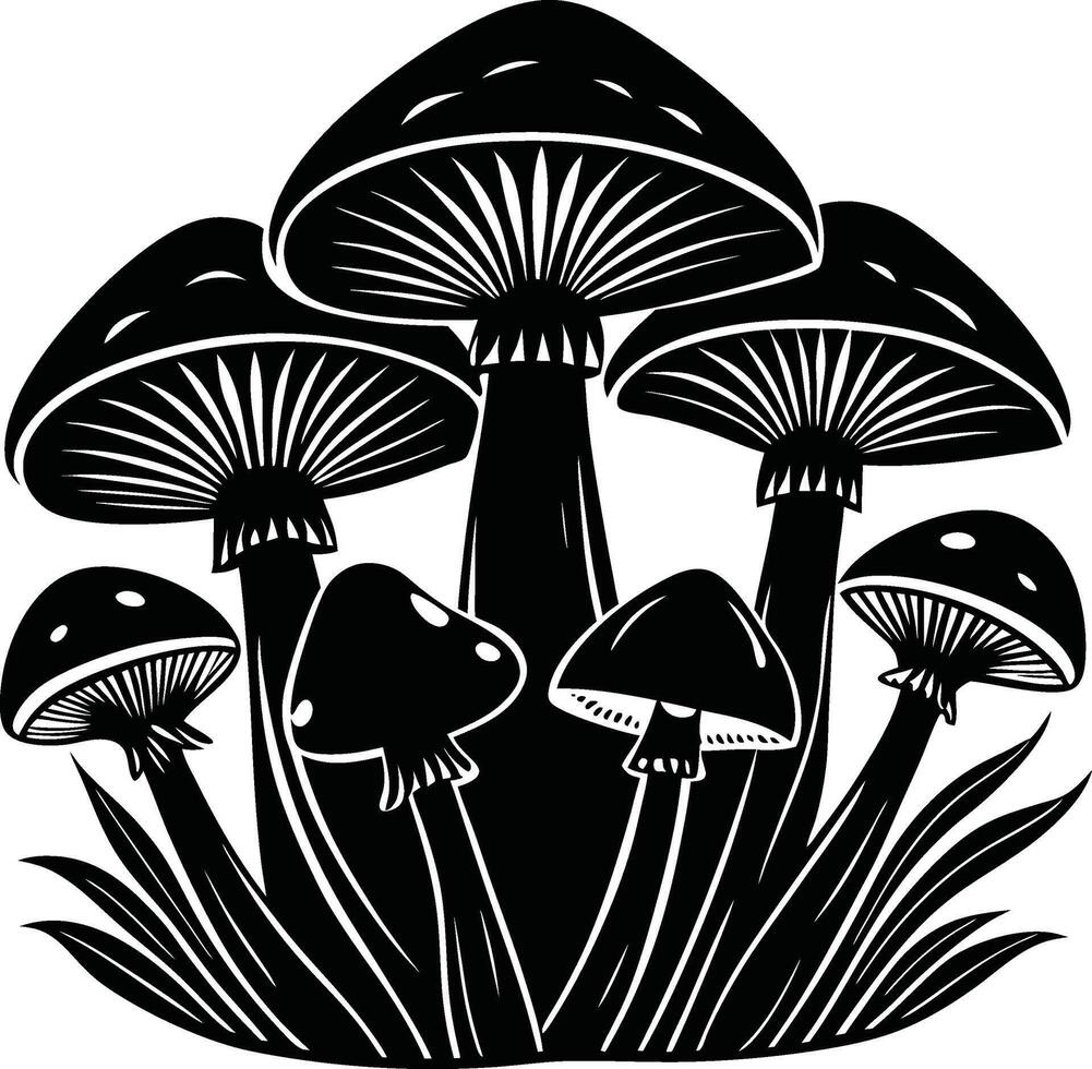 Mushrooms in Silhouette vector