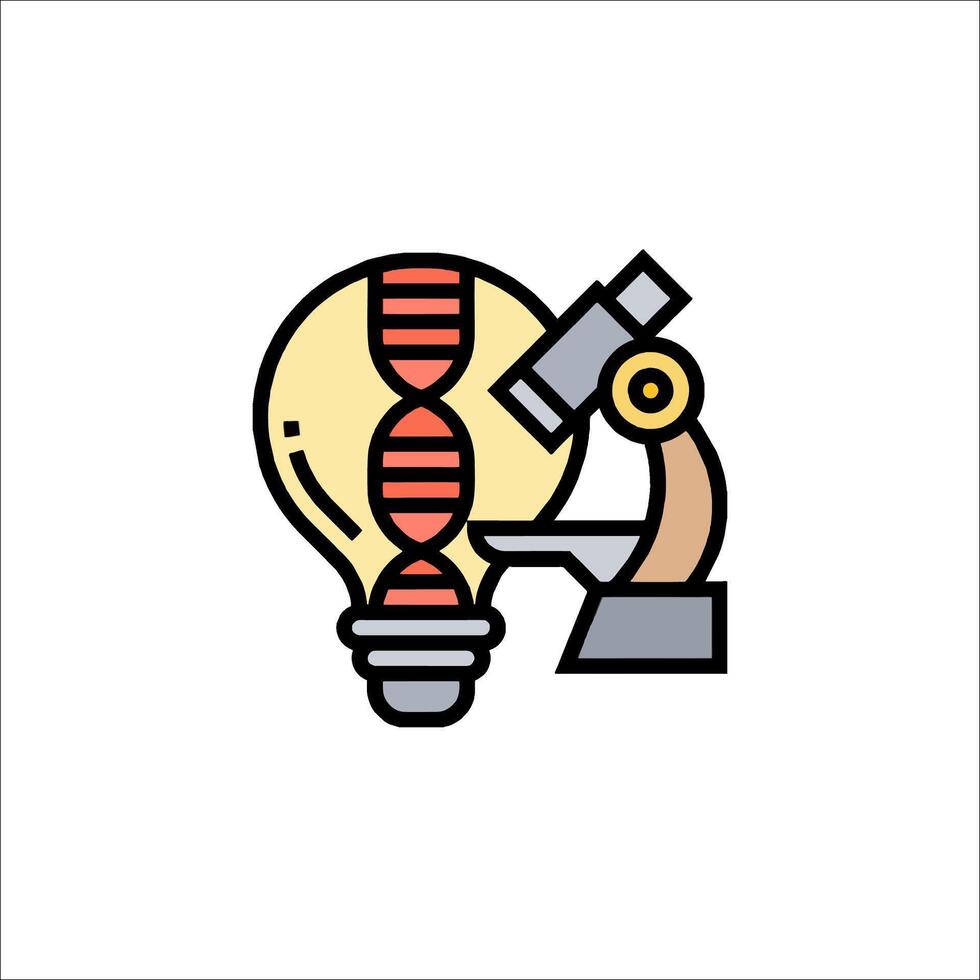 A light bulb with a microscope and a dna molecule vector