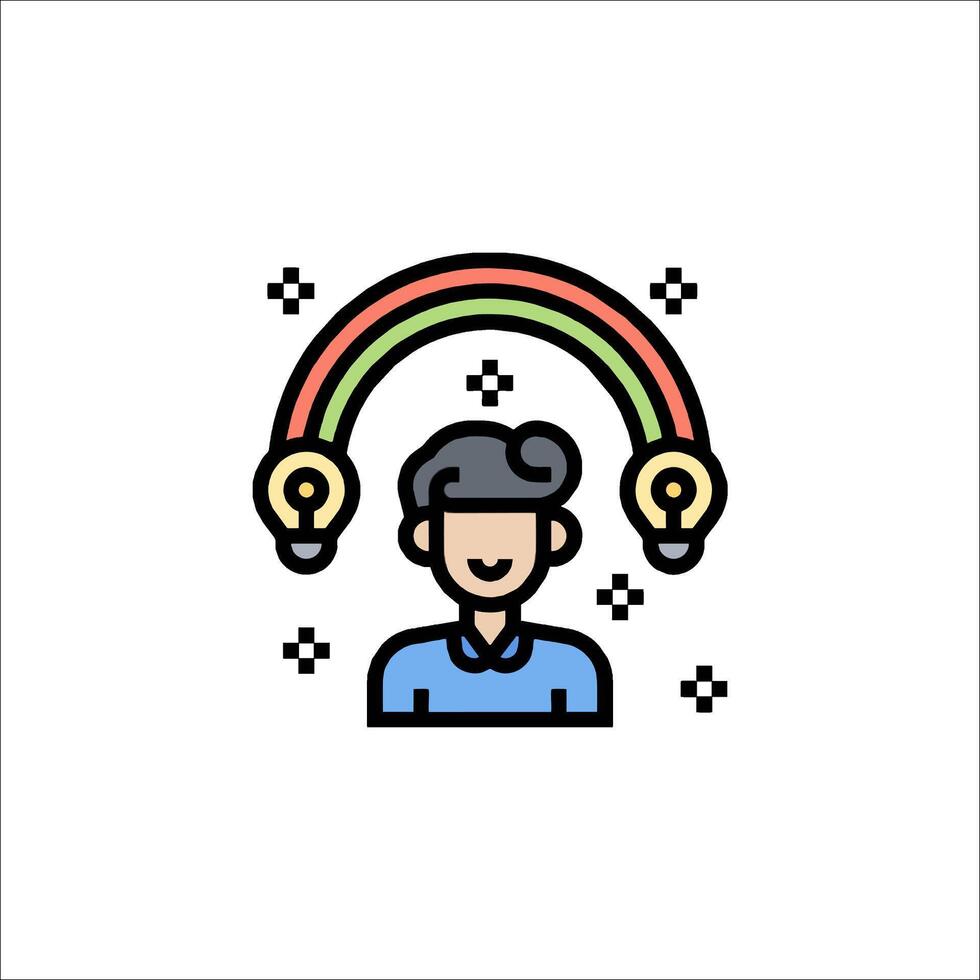 A man with a rainbow light bulb above his head vector