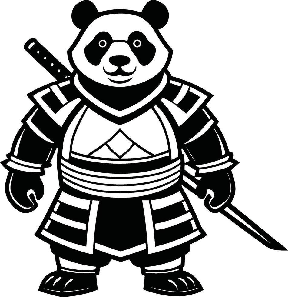 Brave Warrior Panda Silhouette with Shield vector