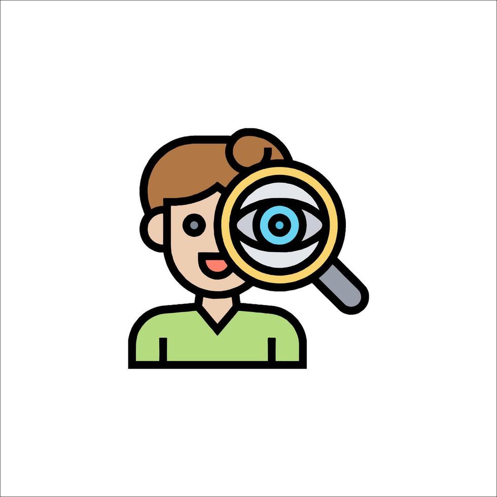 A man looking through a magnifying glass icon vector