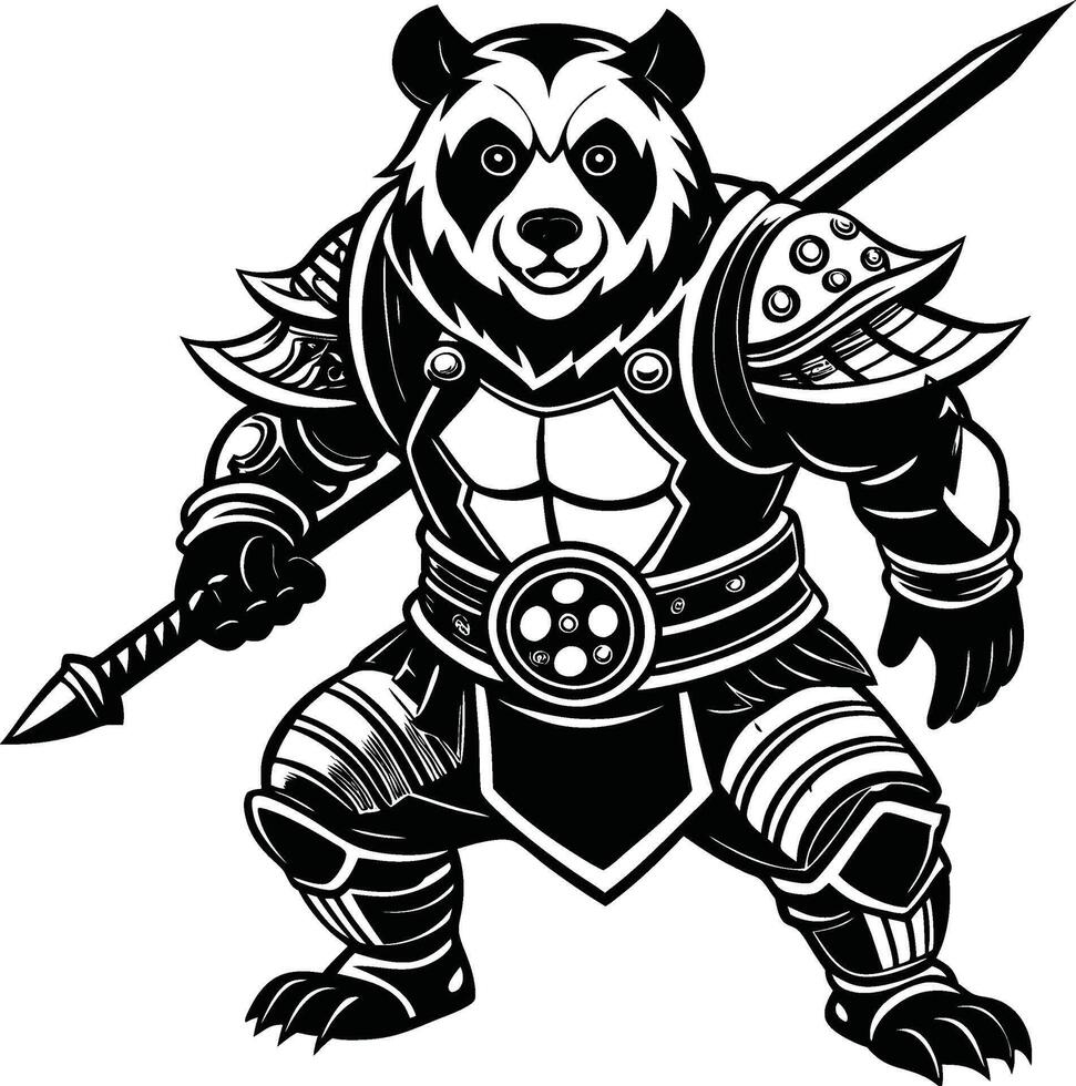 Warrior Panda Silhouette in Combat Pose vector