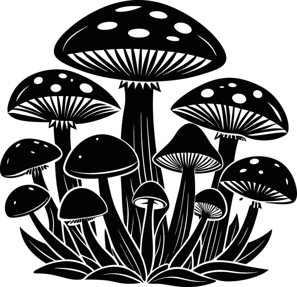 Woodland Mushroom Silhouette Illustration vector