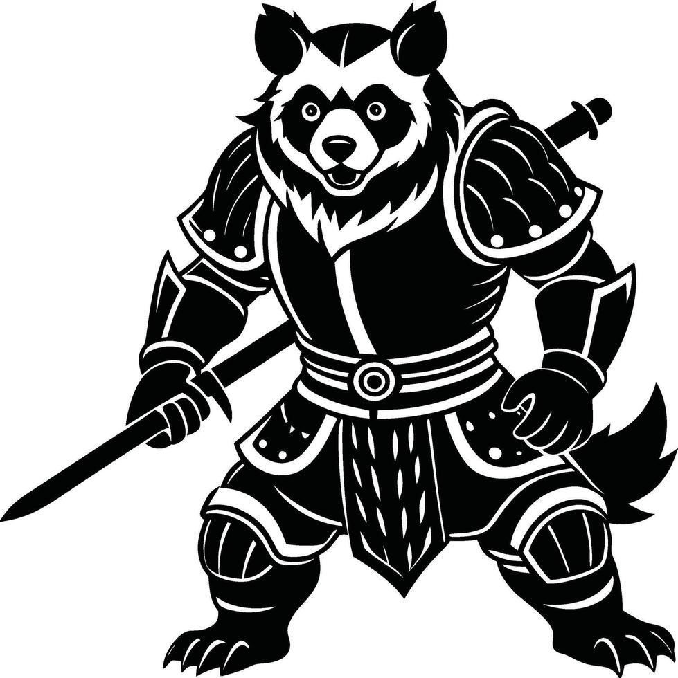 a panda in armor holding a sword vector