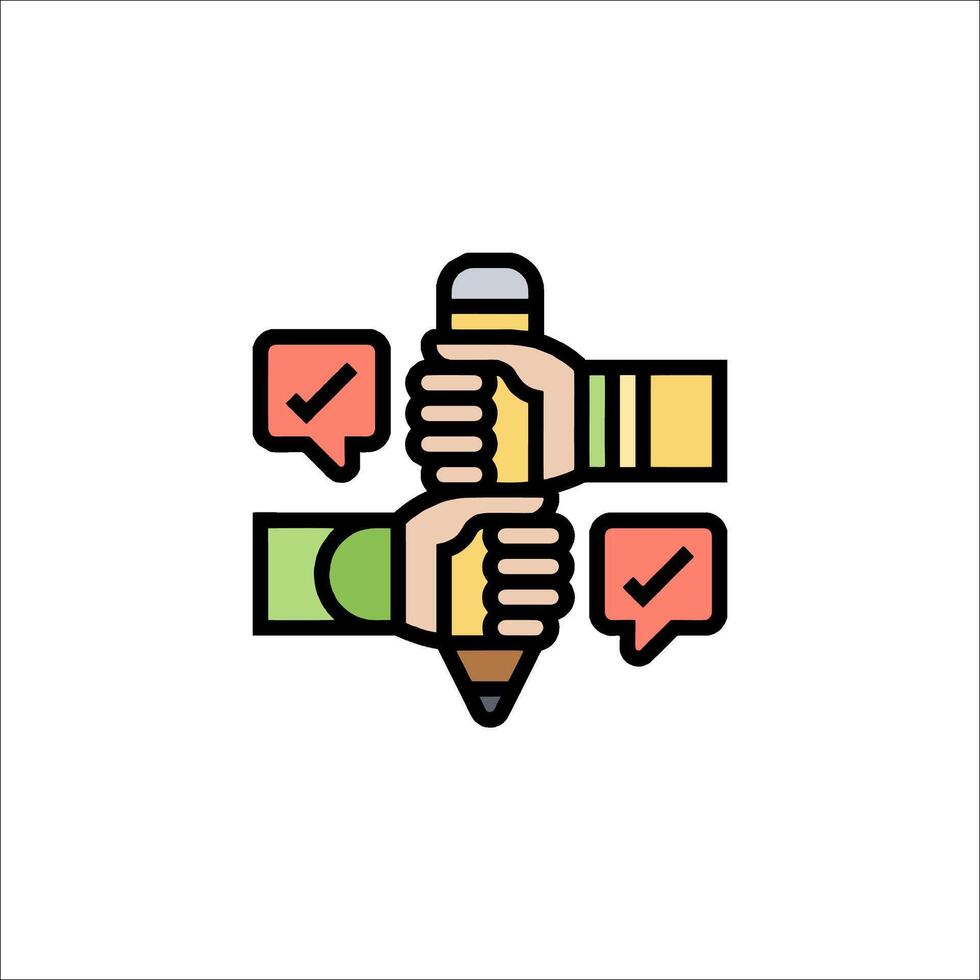 A hand holding a pencil and a check mark icon vector