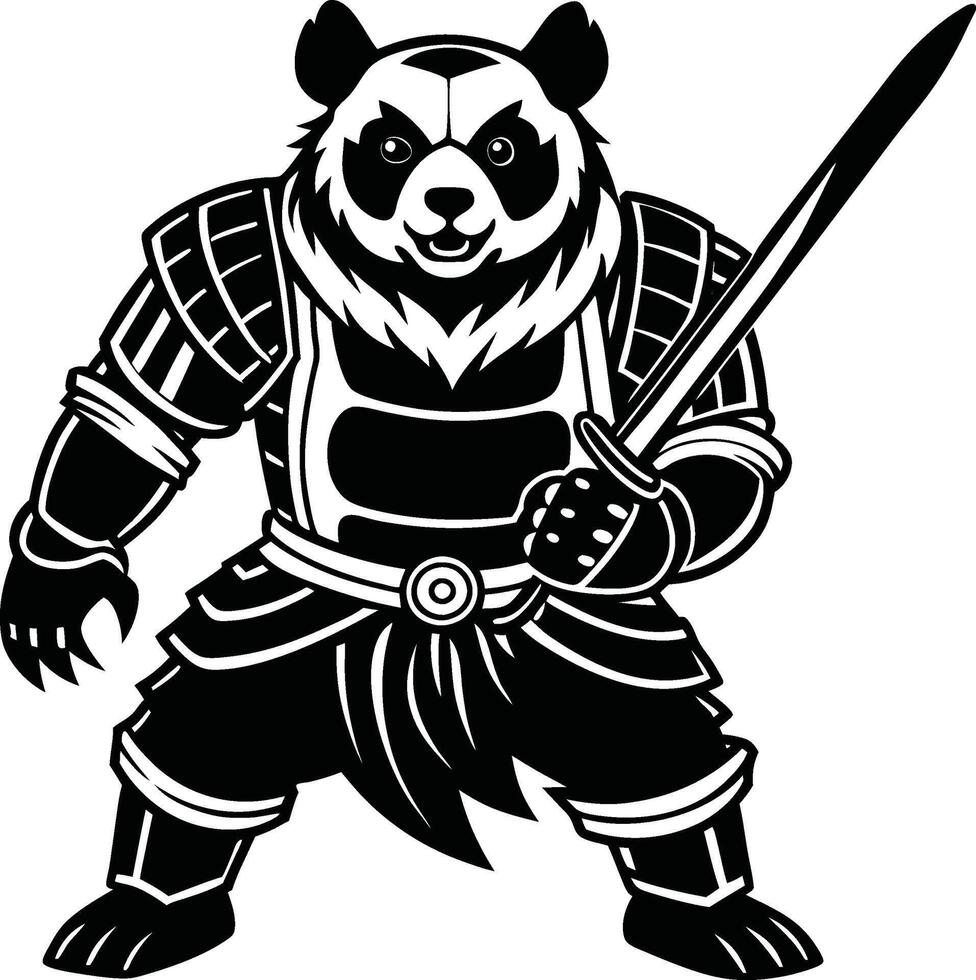 Warrior Panda Silhouette with Martial Arts Pose vector