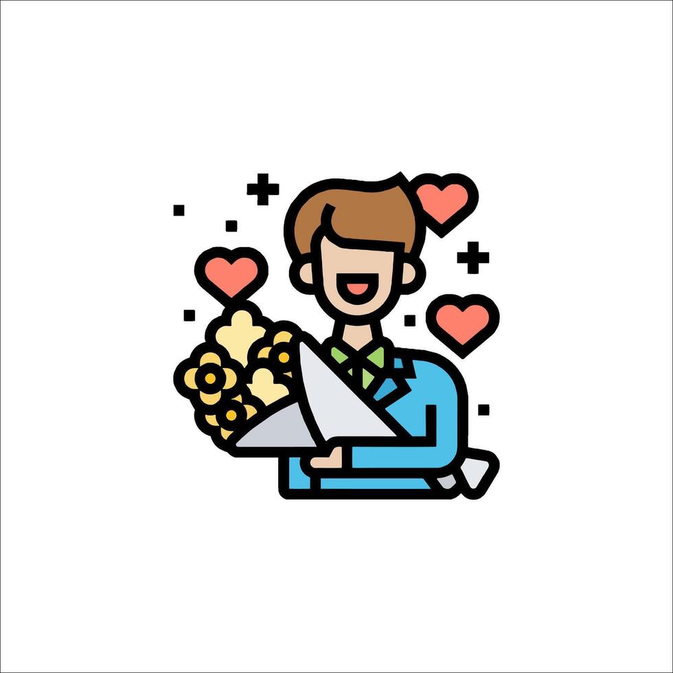 A man holding a bouquet of flowers and a heart vector