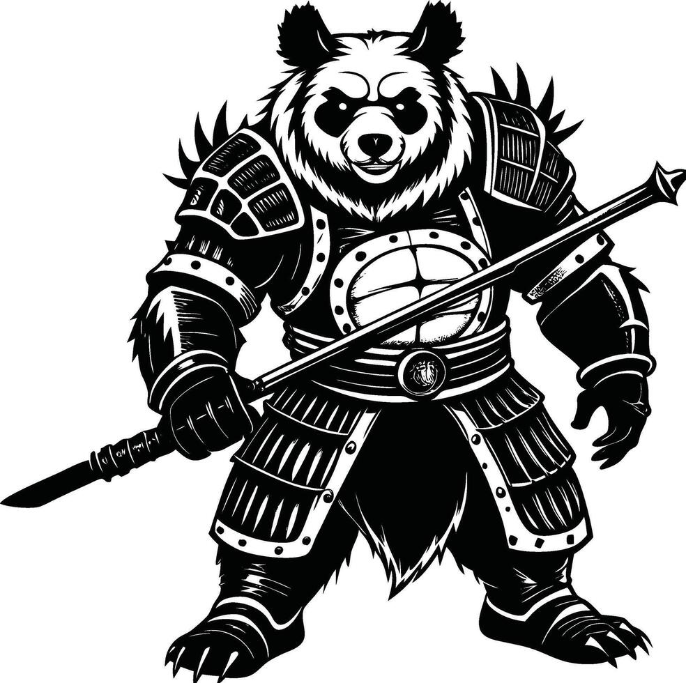 Panda Warrior Silhouette with Bow and Arrow vector