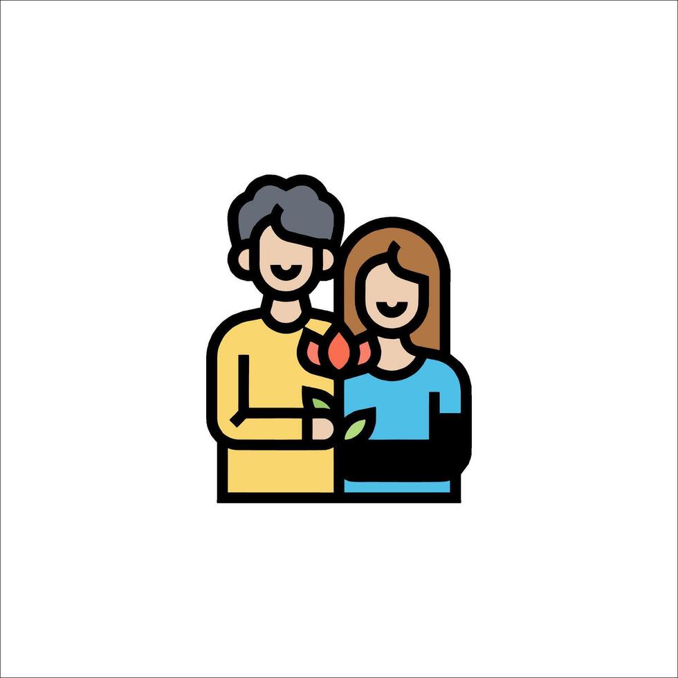 A man and woman holding flowers in a line icon vector