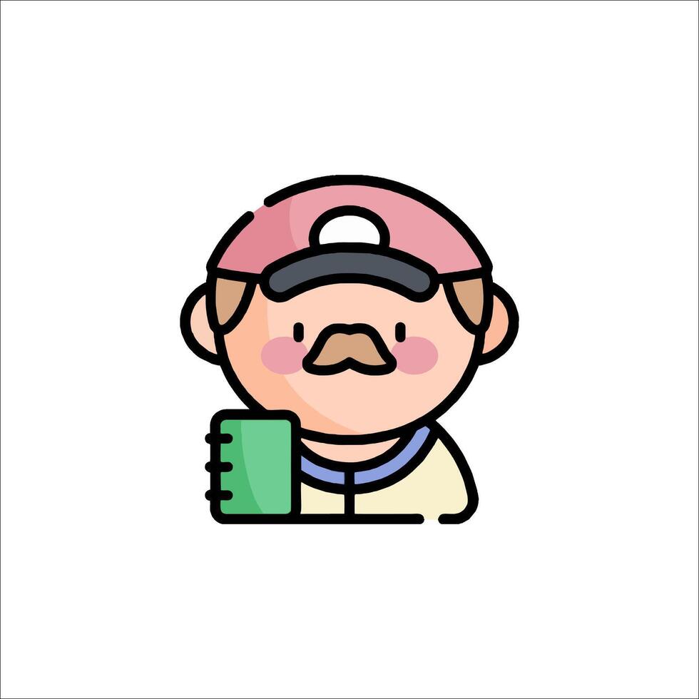 A man with a mustache and hat holding a green book vector