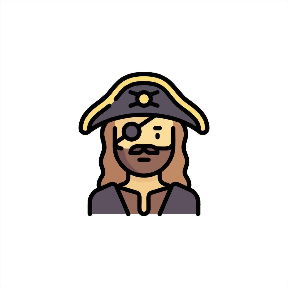 A pirate icon with a beard and hat vector