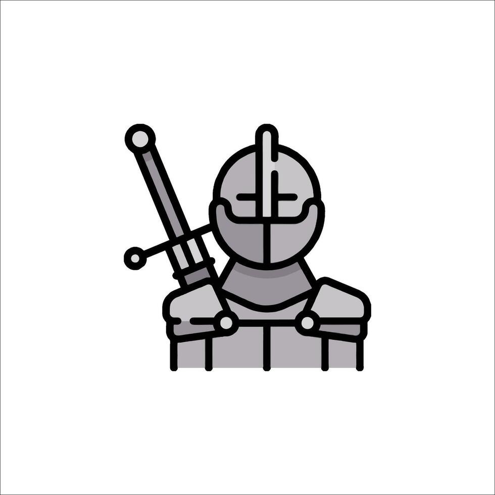 A knight with a sword and helmet icon vector