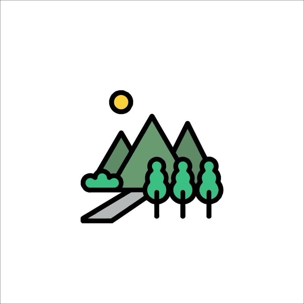 A mountain landscape with trees and a road vector