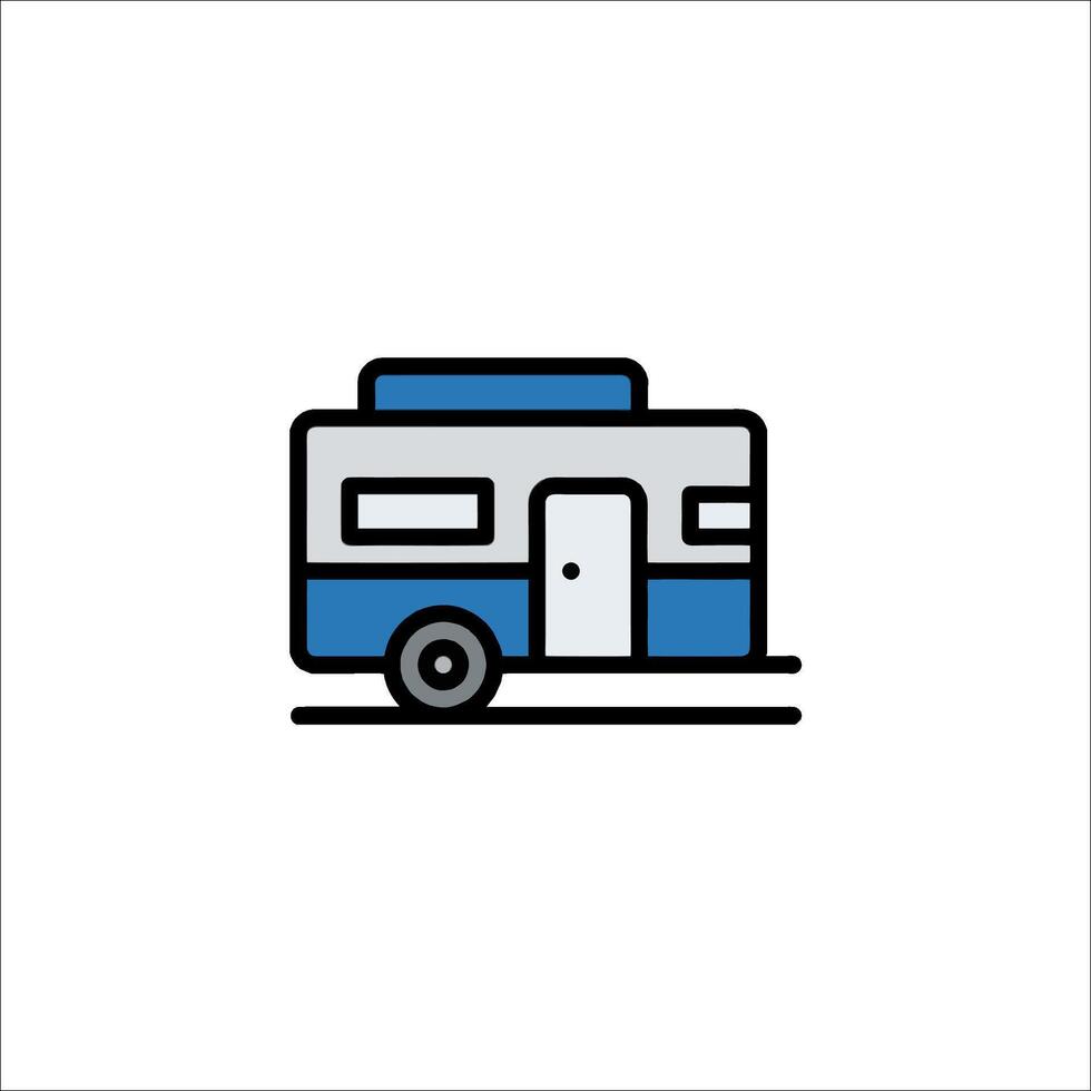 A blue and white camper trailer icon vector