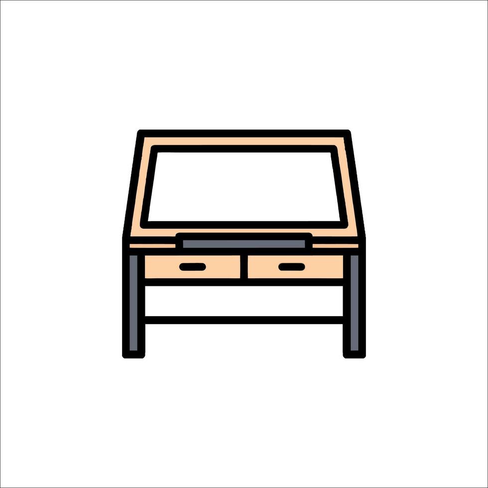 A desk with drawers and a computer screen vector