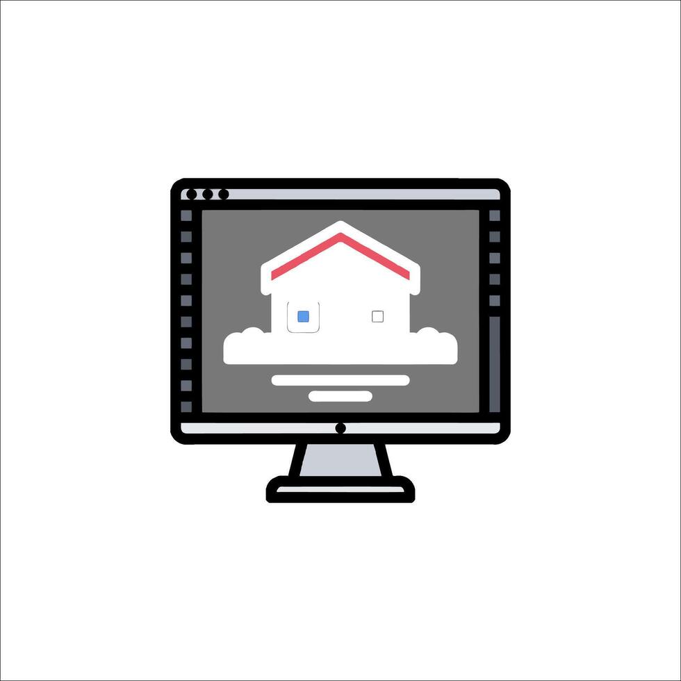 A computer monitor with a house on it vector