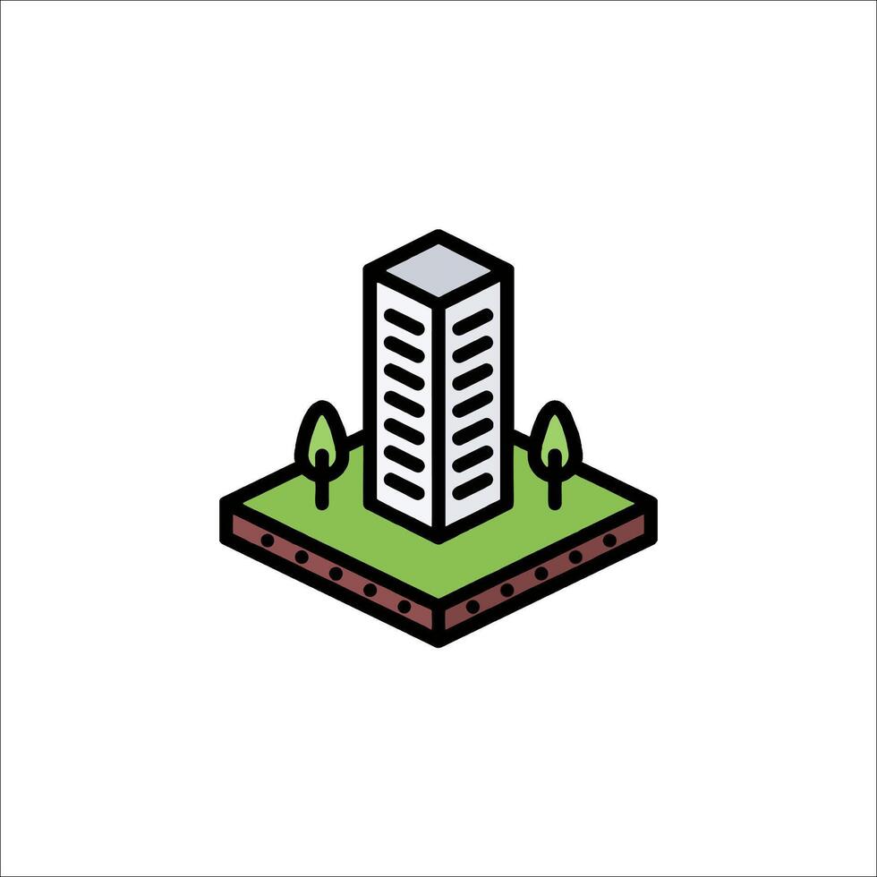 A building with trees and grass on it vector