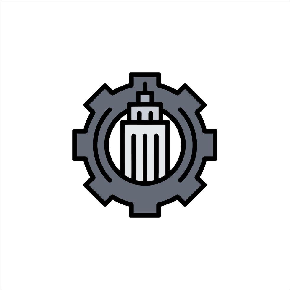 A city building in the center of a gearwheel vector