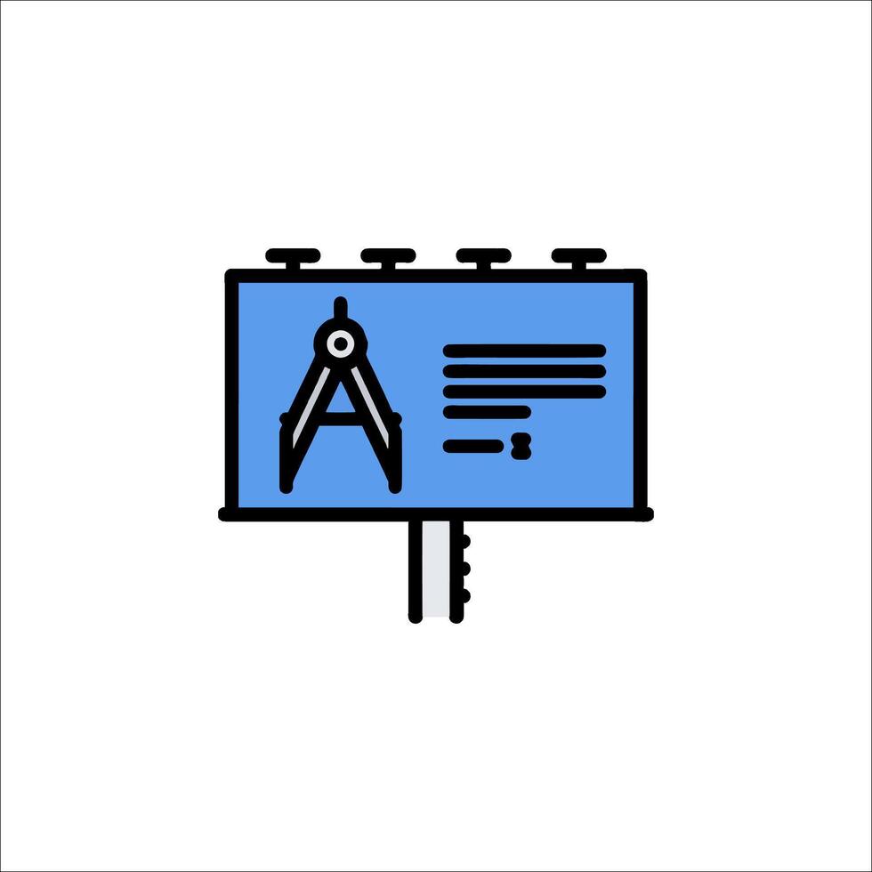 A blue sign with a pencil and a ruler on it vector