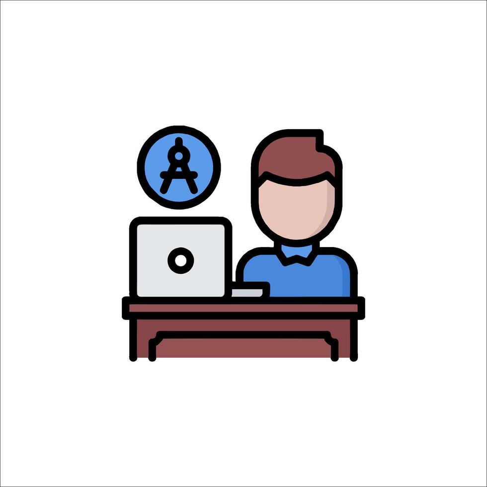 A man sitting at a desk with a laptop vector