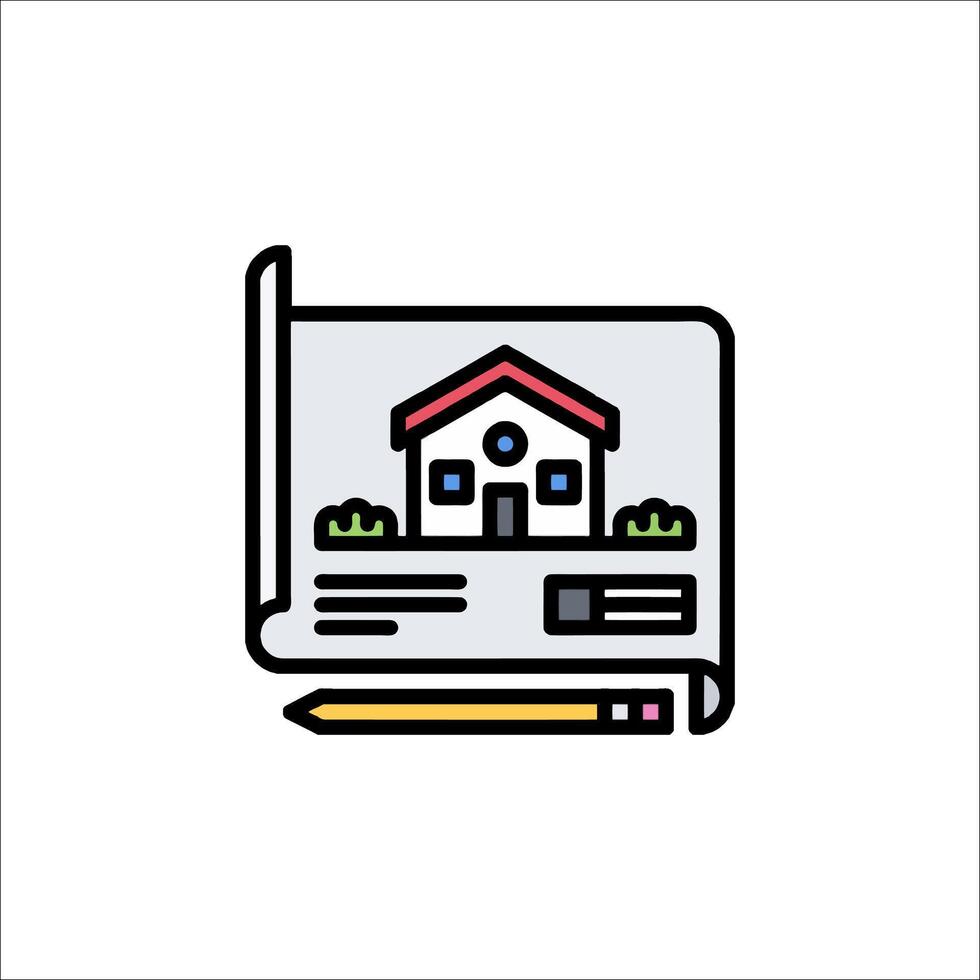 A house icon with a pencil and paper vector