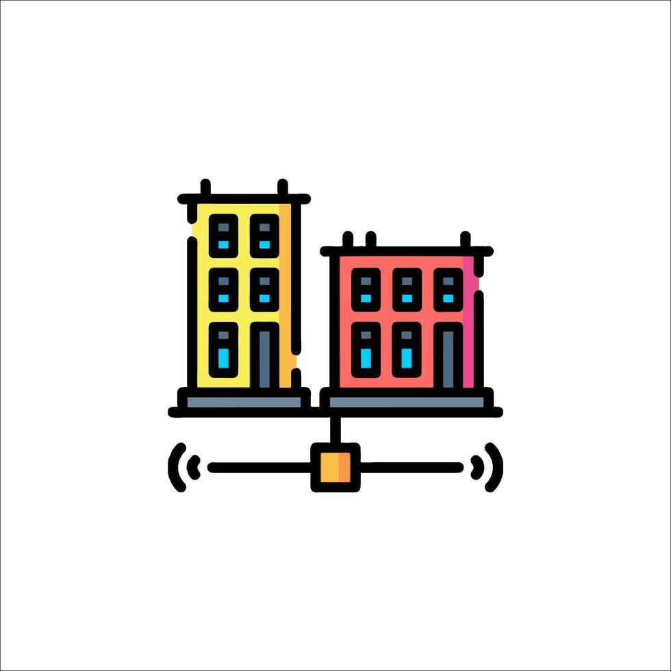 Two buildings with a wifi icon on top vector