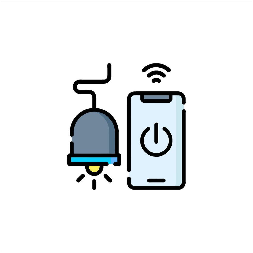 A phone and a light bulb are connected to a wifi signal vector