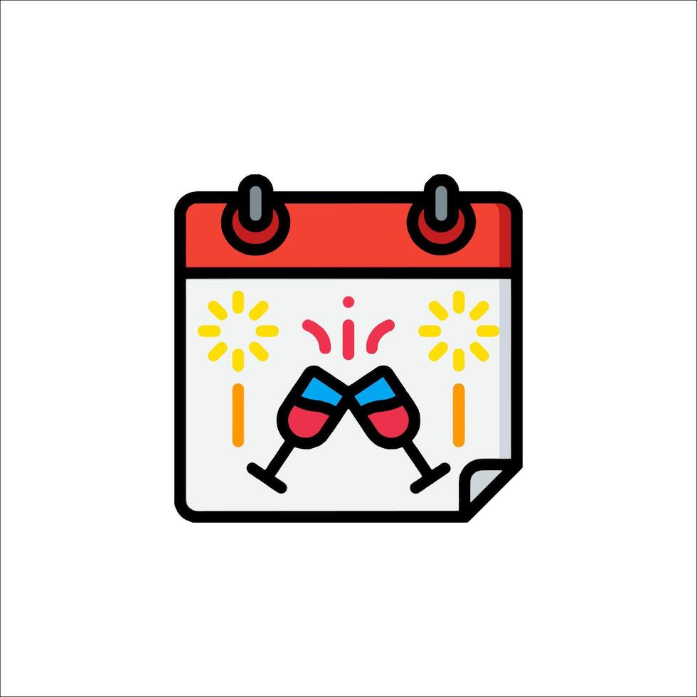 Calendar with champagne glasses icon vector