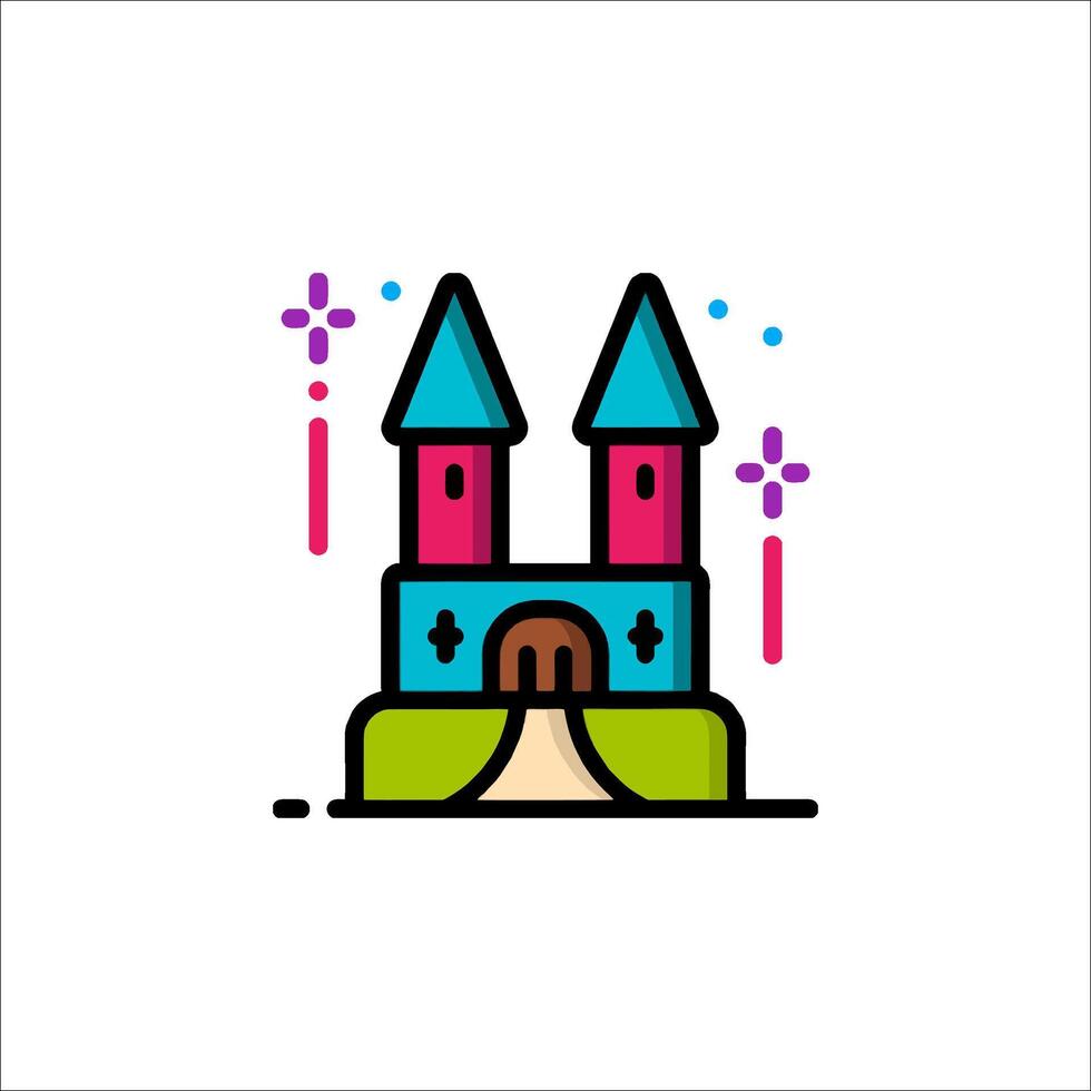 A castle icon with a blue and pink tower vector