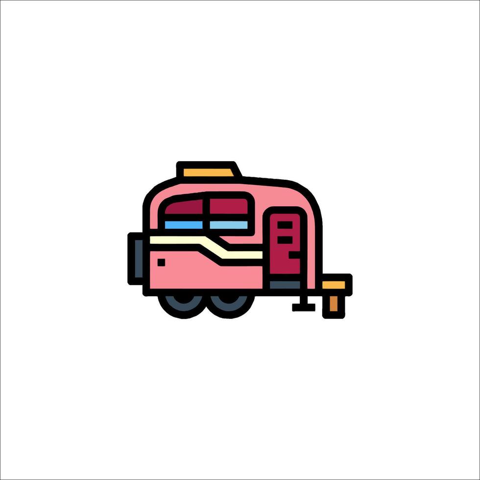 A pink camper trailer icon on a white background vector