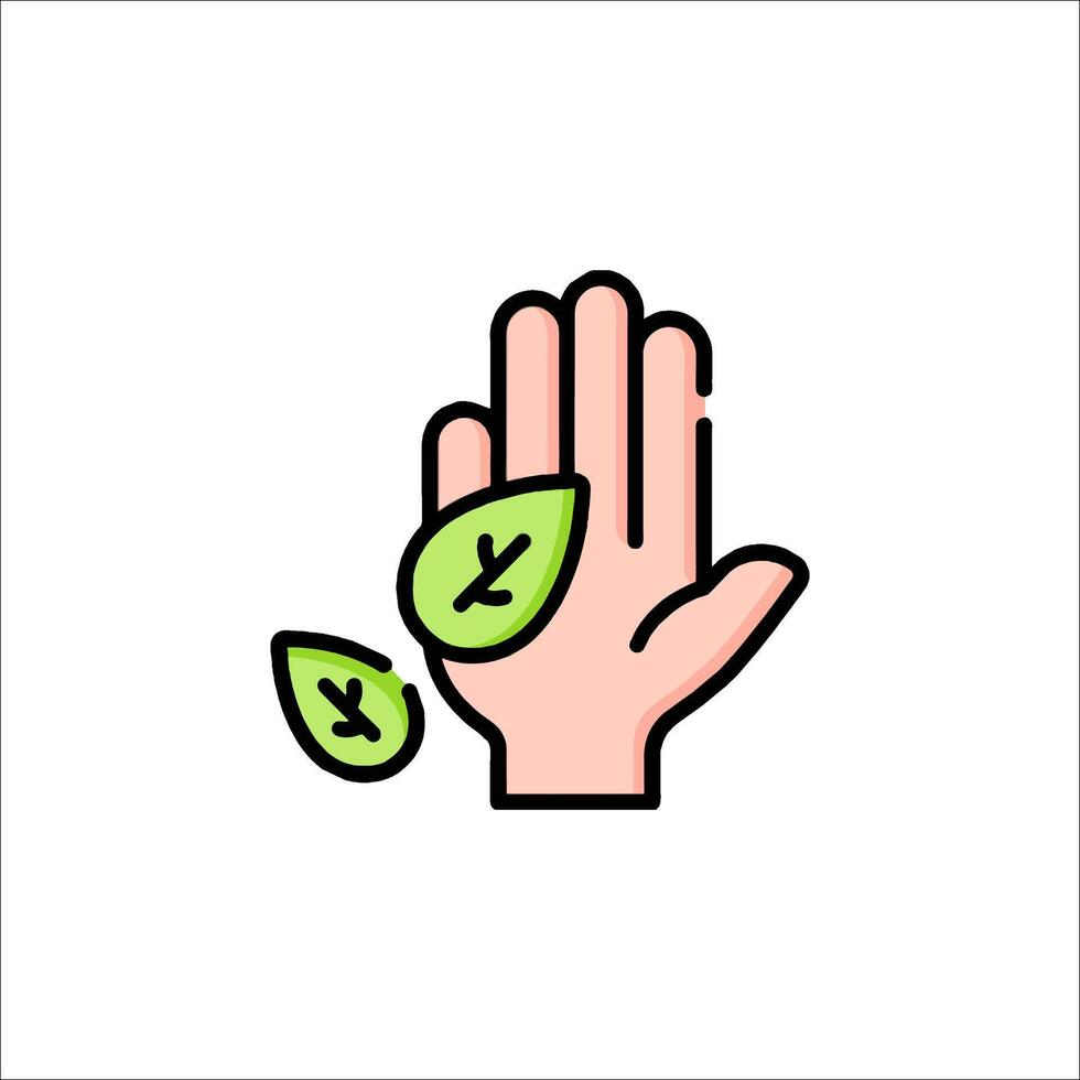 A hand with a leaf on it and a green arrow vector