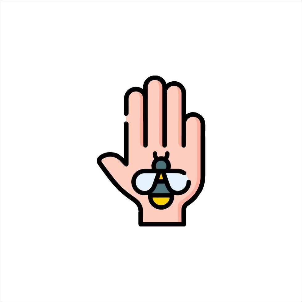 A hand with a bee on it and a sign that says stop vector