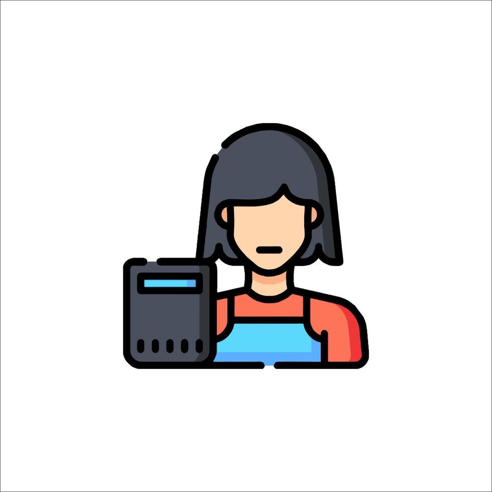 A woman holding a computer icon vector