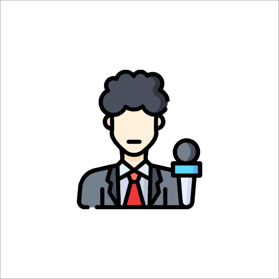 A man in a suit holding a microphone icon vector
