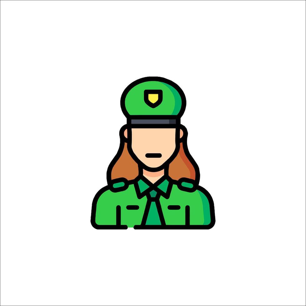 A woman in a green uniform icon vector