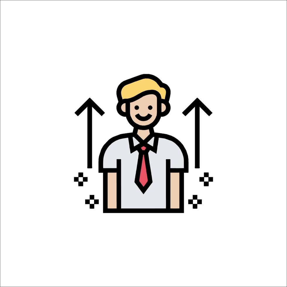 A man with a tie and shirt is standing in front of an arrow vector