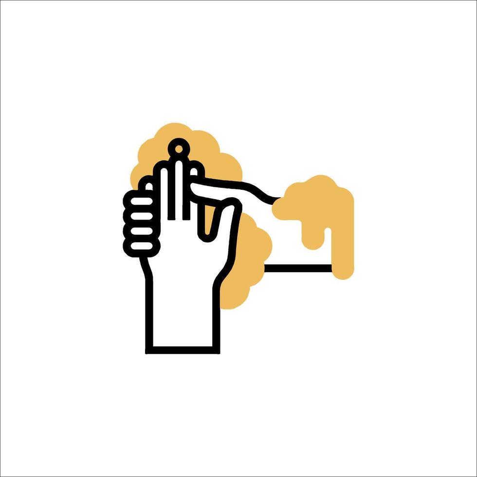 A hand holding a hand with a yellow and black outline vector